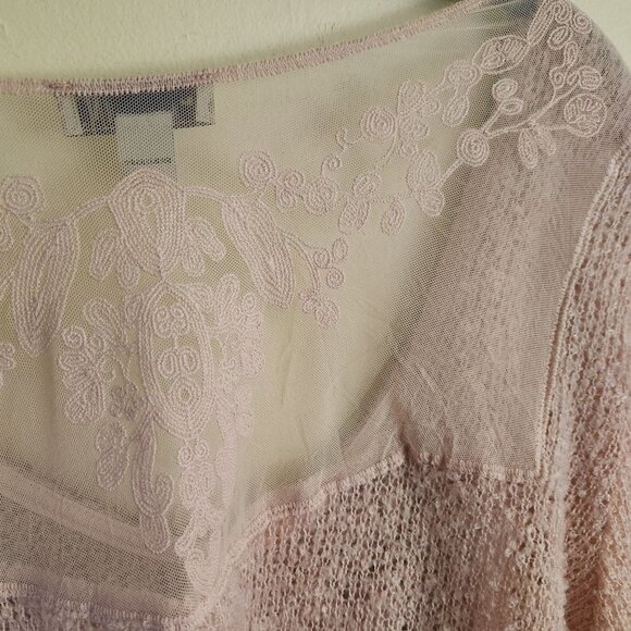 One World Pale Pink Lightweight Lace Back Mixed Media V Neck Sweater Size 2X - Picture 4 of 6